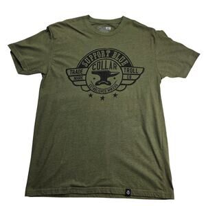 Troll Co Support Blue Collar Graphic Tee Shirt Olive Green XL Workwear